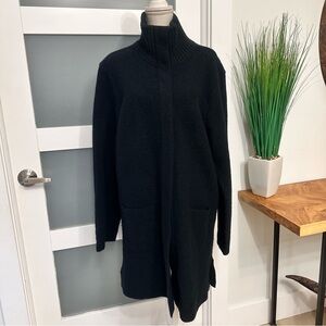 Centigrade Boiled Wool Longer Length Mock Neck Coat Large Black Outerwear READ